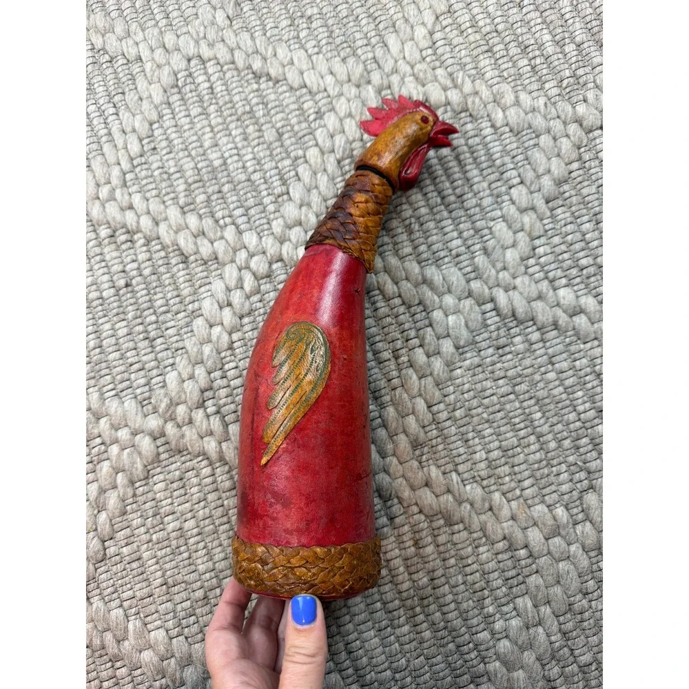 Vintage Italian Leather Rooster Decanter Red Made in Italy MCM Barware